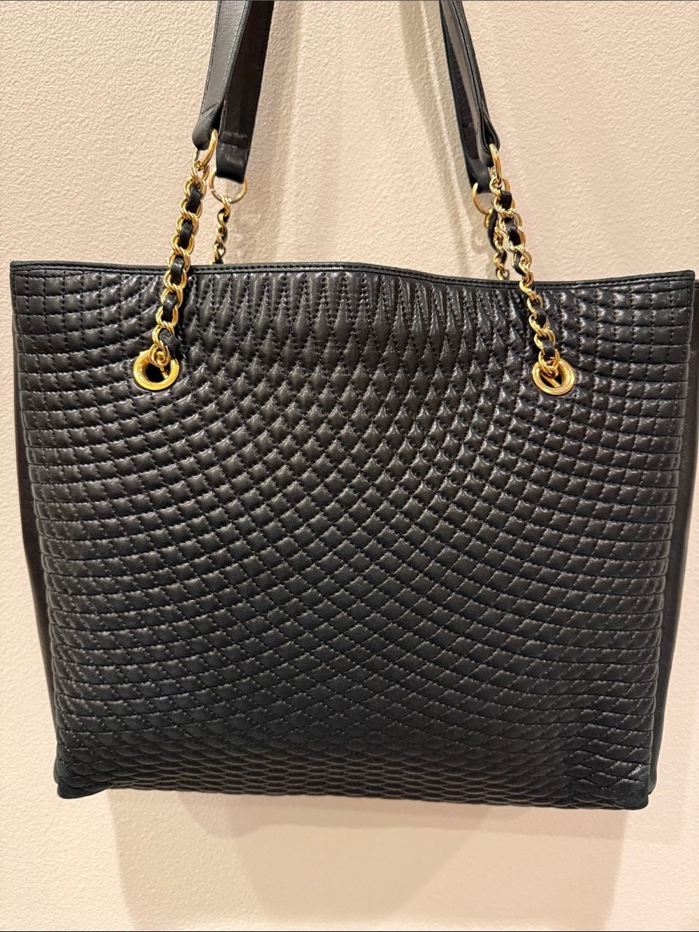 Vintage BALLY Black Diamond Quilted Leather Chain Tote - Picture 5 of 7